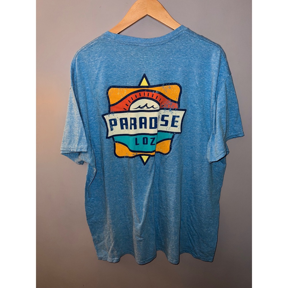 Paradise LOZ Blue Heather Graphic T-Shirt Short Sleeve Lake Summer Tee XL